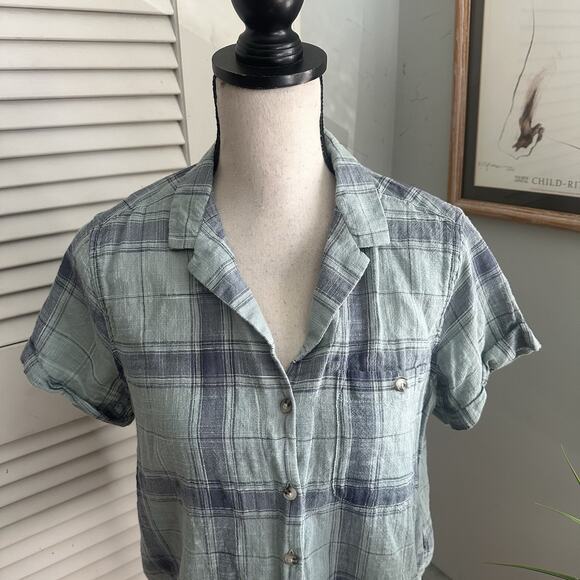 TOAD & CO Shirt Womens Medium Blue Plaid Casual Camp Organic Cotton Sustainable - Picture 2 of 10